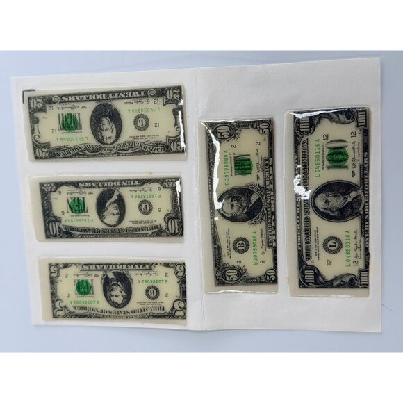Other - VIntage Toy 3" Plastic Puffy Stickers NOS 1980's Fake Play Dollars Money Bills